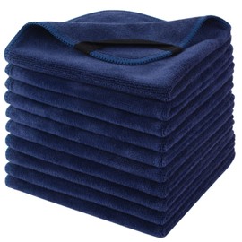 SINLAND Microfiber Facial Cloths Fast Drying Washcloth 12inch x 12inch (Pack of 10, Navy Blue)