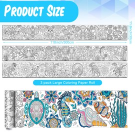 Pasimy 3 Pieces Giant Coloring Posters Mandala Animals Jumbo DIY Drawing Paper Large Coloring Sheets Huge Mandala Coloring Pages for Adult Kids Home Classroom Craft Art Activity, 11.8 x 118 Inch