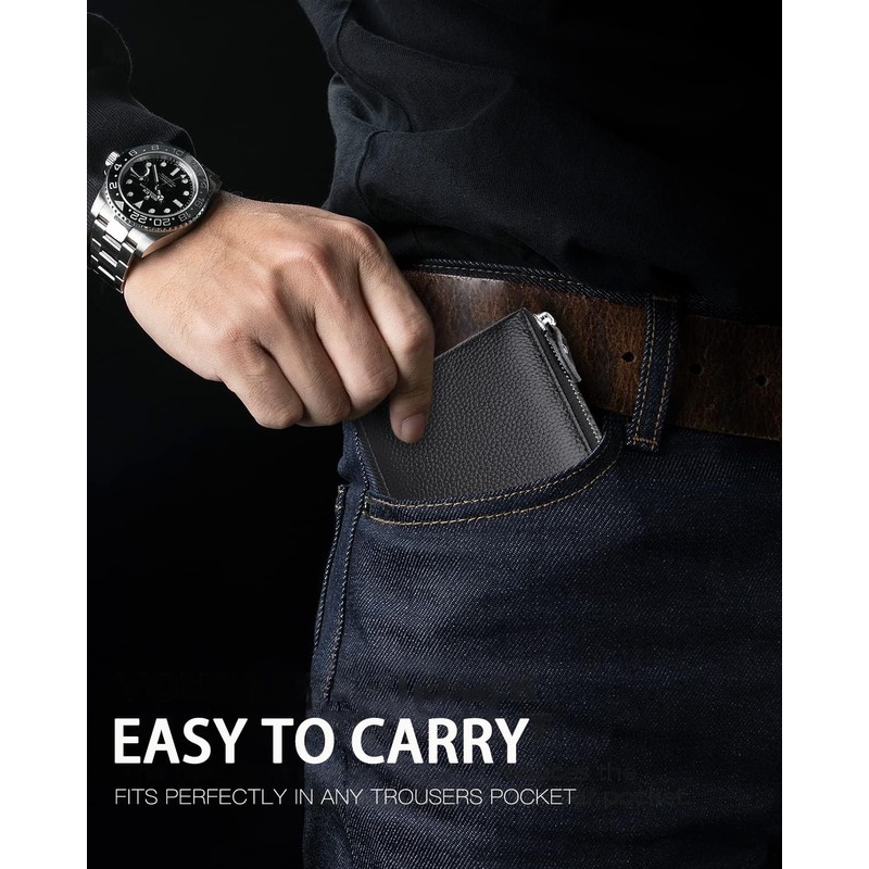 Huztencor Zipper Wallet Men Leather RFID Blocking Wallets for Men