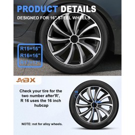 ABX Hubcap Wheel Covers Hub Caps 16 Inch Set of 4 Black & Silver Universal Wheel Rim Cover R16 Stylish Car Decor Wheel Covers for Toyota Camry Nissan Mazda (Black&Silver, 16 inch)