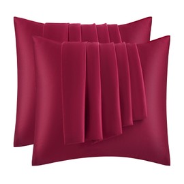 WOLTU Set of 2 Satin Cushion Covers, 80 x 80 cm, Premiun Pillowcase Soft Similar to Silk Cushion Cover, Hair and Skin Care, Silky with Zip, Bordeaux