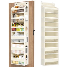 Over The Door Organizer, 6 Shelf Door Hanging Organizers with 6 Large Capacity Pockets, Behind Door Storage Hanging Shelves for Closet Wall Bathroom Bedroom Nursery