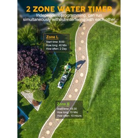 Water Timer for Garden Hose - 2 Zone Sprinkler Controller with Soil Moisture Sensor, Rain Delay & Brass Inlet Programmable Hose Timer, Automatic Drip Irrigation System for Yard Lawn Greenhouse