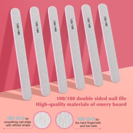 MORGLES Nail Files and Buffers, Natural and Acrylic Nail Care Kit, 6 Pcs 100/180 Grit File, 6 Pcs Rectangular Buffer Blocks and 2 Brushes