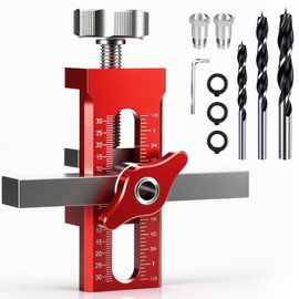2-in-1 Adjustable Cabinet Door Mounting Aid: Robust and Easy Cabinet Installation Aluminium Alloy Positioner with 3 Drills for Installing Cabinet Doors (1, Red)