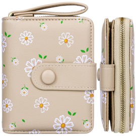 Farcauo Women's Purse Floral Design Purse with ID Compartment and Card Sleeves Small Wallet, #E Apricot Flower Purse Women, Classic