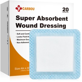Carbou 4"x 4" Super Absorbent Wound Dressing Pads, 20 Individual Pack, Non Adhesive Absorbent Bandages for Wound Care, Soft Highly Absorbent Dressing, Non Stick Gauze Pads for Wounds