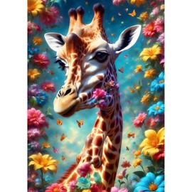 DPHERO DIY Fantasy Giraffe Diamond Painting Pictures for Adults Beginners, 5D Colourful Flowers Diamond Painting Set, DIY Giraffe Round Stones Diamond Art Kits, Diamond Art for Home Decor 30 x 40 cm