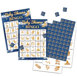 Moon and Stars Bingo Cards, Twinkle Little Star Theme Baby Shower Bingo Game for 24 Players, Gender Reveal Party Games, Family Friends Activities, Baby Shower Party Favors Supplies Decorations(B03)