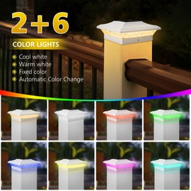 T-SUN Solar Post Cap Lights with Auto-Change Colors- for Vinyl & Wooden Posts Weatherproof Outdoor Solar Fence Post Lights for Deck, Porch, Garden & Stairs(12-Pack,RGB)
