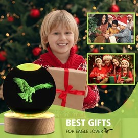 Ginsso Eagle Gifts for Men, 3.15in 3D Eagle Crystal Ball Lamp with Remote Control, Eagle Scout Gifts, Eagle Decor for Eagle Lovers, Eagle Stuff Birthday Christmas Father Day for Eagle Lovers