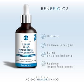 PUREZA NATUR Serum Acido Hialurónico facial Hidratante + Aceite de aguacate y coco para la cara skincare | Suero anti aging, para ojeras y arrugas hid