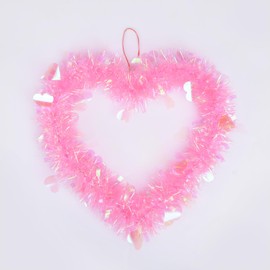 YUKL 13IN Valentines Day Wreath 2pieces Tinsel Garland Iridescent Pink Love Heart Wreath Wedding Anniversary Engagement Valentines Day Decorations