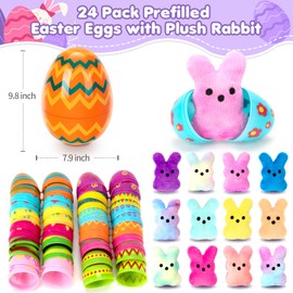 BainGesk 24 PCS Prefilled Easter Eggs with Plush Bunny Toys, Easter Basket Stuffers for Toddlers, Easter Egg Hunt Party for Kids, Classroom Prize Supplies