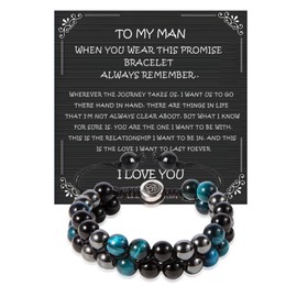 To My Man Bracelet Stylish Multi Colored Beaded Bracelets Adjustable Black and Blue Bead Black Obsidian Bracelet Inspirational Gifts for Husband Boyfriend