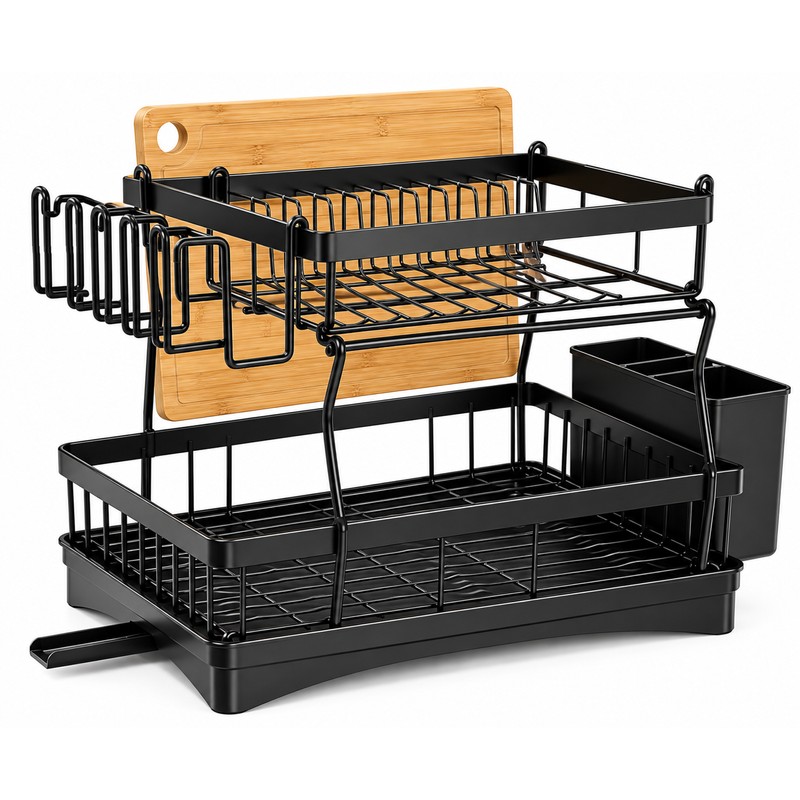2-Tier Dish Drying Rack for Kitchen Countertops – Removable Metal