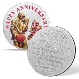 ACGZQY Happy Anniversary Coin - Romantic Love Coin Wedding Anniversary Present - Couples Keepsake I Love You Rose Anniversary Gift for Parents Husband Wife