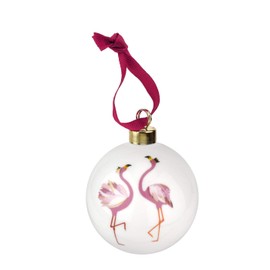 Portmeirion Home & Gifts SMF79011-XG Flamingo Christmas Bauble, ceramic, Multi Coloured, 9