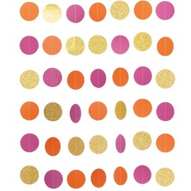 MOWO Hot Pink Orange and Gold Paper Garland Circle Dots Hanging Decoration for Birthday Graduation Wedding Bachelor Bachelorette Party, 2.5'' in Diameter, 10-feet, 2 Strands