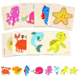 8-Pack Wooden Toddler Puzzles, Safe & Durable Educational Toys for Boys & Girls Ages 1-3, Promote Brain Development, Ideal for Preschool Learning and Birthday Gifts