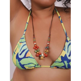 Hanary Hippie Boho Colorful Ceramic Round Beads Strand Necklace, Bohemian Fashion Statement Jewelry Gift for Women