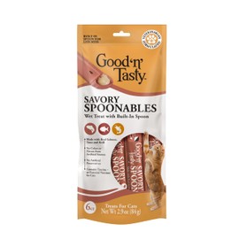 Good 'n' Tasty Savory Spoonables with Real Salmon, Tuna and Krill for Cats, 6 Count, Treat Your Cat to Triple Flavor Squeezable Lickable Wet Treats with Built-in Spoon for Less Mess