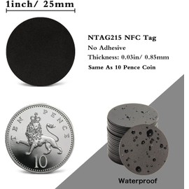 20PCS NFC Tags NFC NTAG215 Cards, Black NFC Tag Coin Card Rewritable Round 25mm, 504 Bytes Memory Compatible with Android and All NFC Enabled Devices