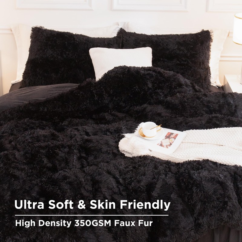 Andency Andency Fluffy Black Comforter Set King Size, 3 Pieces