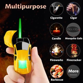Torch Lighter, Stylish Sports Car-Shaped Butane Lighter, Adjustable Flame Windproof Lighter with Adjust Flame Tool, Jet Green Flame Refillable Butane Cool Lighter for Gifts,Outdoor,Men (Silver)
