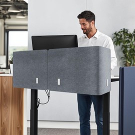 ERGO COLLECT Clamp-On Desk Privacy Panels, 31.3 x 15.5 Inch Sound Absorbing Panel, Desk Divider for Home Office Classroom, Acoustic Partition, 2 Pcs L Shape Panels, Grey