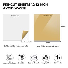 HTVRONT Gold HTV Heat Transfer Vinyl Bundle - 10 Pack (12" x 12") Gold HTV Vinyl, Pu Iron on Vinyl for T-Shirt,Easy to Cut & Weed for Heat Vinyl Design