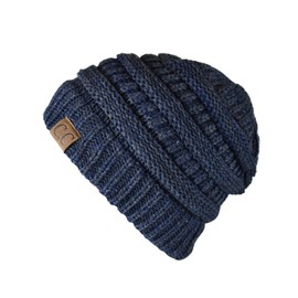 C.C Gorro de punto trenzado, grueso, suave, elástico, cálido, Azul marino/gris oscuro melange, Talla única