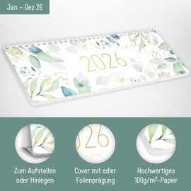 Häfft® Wochen-Tischkalender 2026 quer zum Aufstellen, 1 Woche 2 Seiten, Schreibtisch-Kalender mit Aufsteller "Blattgold" 29,7 x 11,6 cm - nachhaltig & klimafreundlich