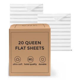 Bulk Case Pack of 20 Flat Sheets - 20 Flat Queen Sized Sheets - Bulk Pack Queen Flat Sheets - Wholesale for Hotels, Spas, Airbnbs - Massage - White