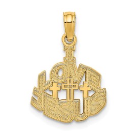 Jewels By Lux 14K Yellow Gold I Love Jesus Block with Small Crosse Pendant