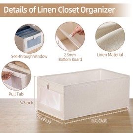 Linen Closet Organizers And Storage, 8 Pack Closet Storage Bins Linen Closet Baskets for Closet Organization Foldable Closet Organizer Bins with Clear Window For Organizing Clothing, Jeans, Shelves