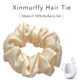 Xinmurffy 100% seda de morera para el cabello de las mujeres, estampado floral, seda satinada, gruesa y elástica, 19 momme, 3 cm (champán)