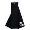 aztex Tri-Fold Golf Towel with Carabiner Clip, Cotton Velour, 590gsm,