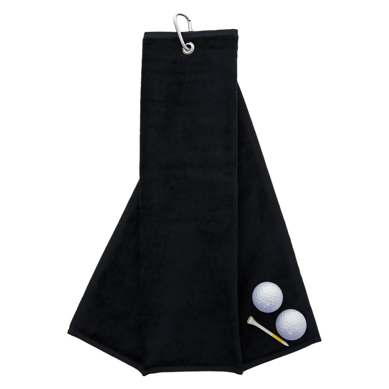aztex Tri-Fold Golf Towel with Carabiner Clip, Cotton Velour, 590gsm,