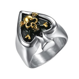 OIDEA Men's Ring Ace of Spades Skull: Poker Heart Biker Ring Stainless Steel Gothic Skull Signet Ring Band Ring Gift for Men Boys Size 57 to 71 Silver Black