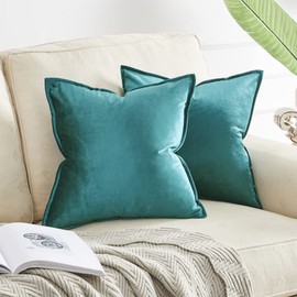 OMMATO Cushion Covers 55cm x 55cm Square Velvet Decorative Throw Pillow Covers for Couch Sofa Living Room 22x22 inch 2 Pack Peacock Blue