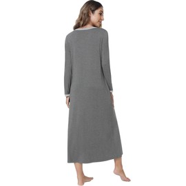 NACHILA Women's Nightgowns-Viscose Made from Bamboo, Long Sleeve Nightshirt Full Length Sleepshirt Soft Sleepwear with Pocket Dark Heather Grey/Heather Grey XX-Large