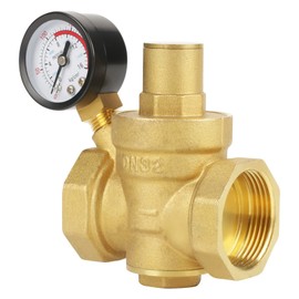 DN32 Pressure Regulator Adjustable Brass Water Pressure Reduction Valve with Pressure Gauge, Pressure Counter, Adjustable Brass Water Pressure Reducer Protection of Plumbing Technology (DN32)