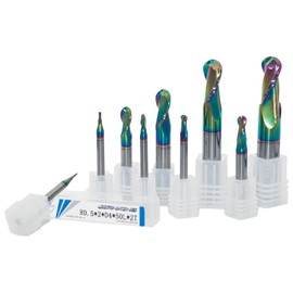 JIANXING 1mm-12mm R0.5-R6 DLC Coated 2-Flute Carbide Ball Nose End Mill Set, Ideal for Aluminum, Copper Alloys, and Plastic Machining (9-Pack)