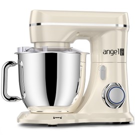 Mini Angel Stand Mixer,10-Speed Kitchen Electric Mixer,Tilt-Head Food Mixer with Dough Hook, Wire Whisk, Flat Beater, Stainless Steel Bowl (White2, 5QT)