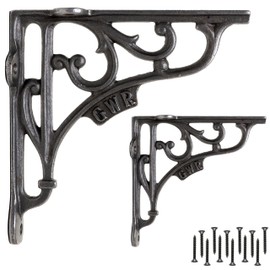 EDUWURXS Industrial Cast Iron Shelf Brackets 6x6” | Heavy Duty GWR Wall Brackets for Shelves (Pack of 2) | Rustic Shelf Supports for Kitchen, Living Room & More