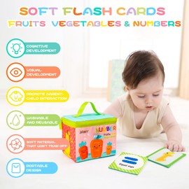 Jollybaby Reusable Soft Cloth ABC Alphabet/Letters Animal Flash Cards for Baby 0-3-6-9-12-18 Month, Curious Baby First Words Learning Activity Flashcards, Tummy Time Toy Gift for 1 Year Old Boy Girl