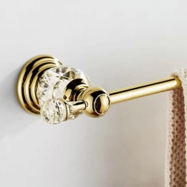 WNEBATH Crystal Gold Towel Bar, Gold Adjustable Bathroom Towel Holder Bar, Golden Single Towel Rack Hanger Home Towel Holder Rod for Bathroom Wall Mounted Bathroom Accessory