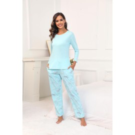 PNAEONG Women's Cotton Long-Sleeve Tops and Full-Length Pajama Set Two-Piece Pjs With Pockets Dragonfly,L