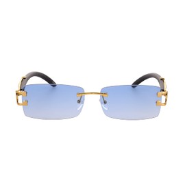 Flawless - Mens Fashion Gold Stylish Glasses Clear Lens Rectangular Retro Rimless Tinted Sunglasses for Women (Blue)